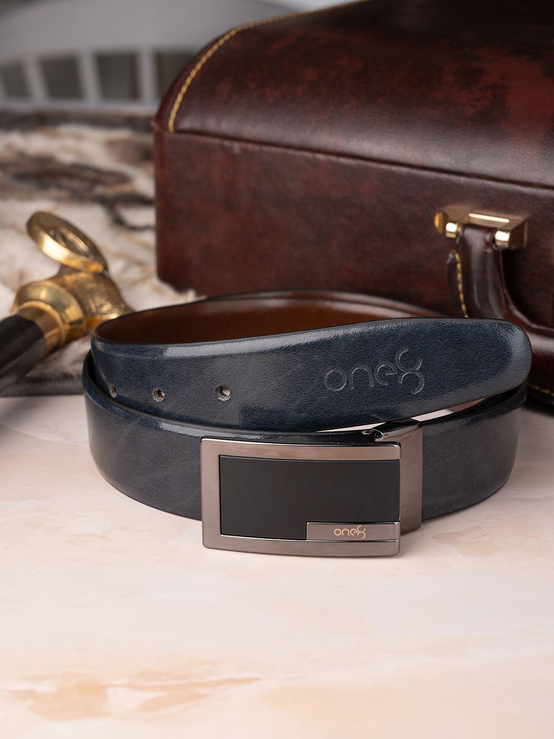 

One8 Men Leather Reversible Belt, Black