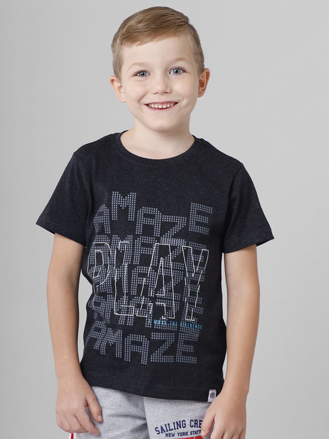

CODEZ Boys Typography Printed Round Neck Cotton T-shirt, Charcoal