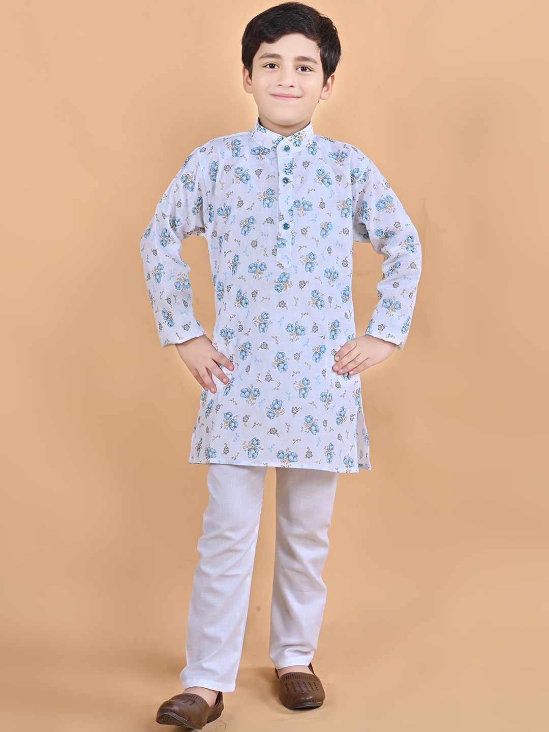 

BT DEZINES Boys Floral Printed Straight Kurta with Pyjamas, Blue