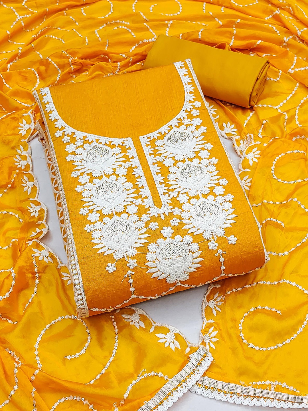 

KALINI Floral Embroidered Sequinned Detail Unstitched Dress Material, Yellow