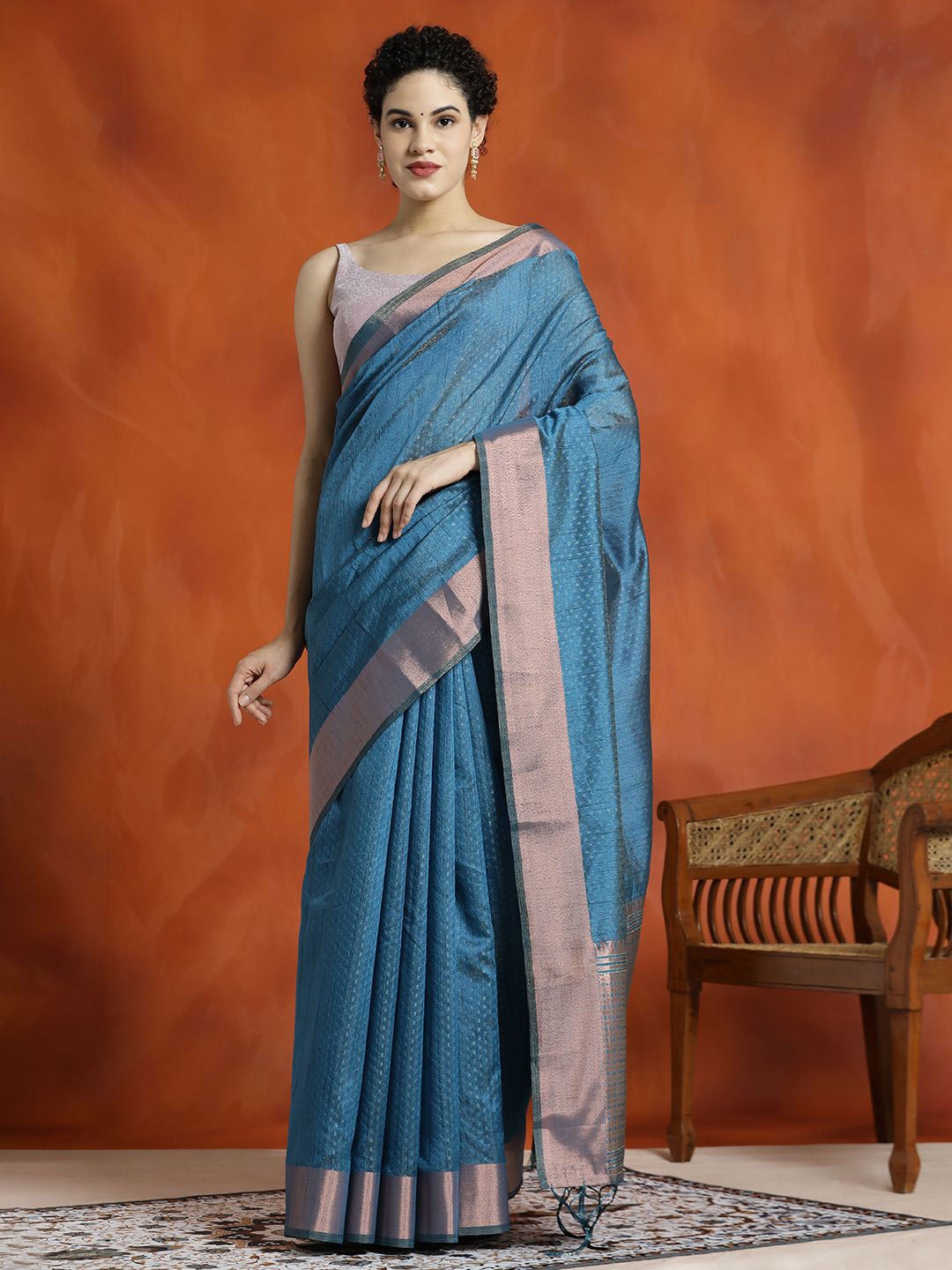 

Jaipur Kurti Zari Woven Banarasi Organza Saree, Teal