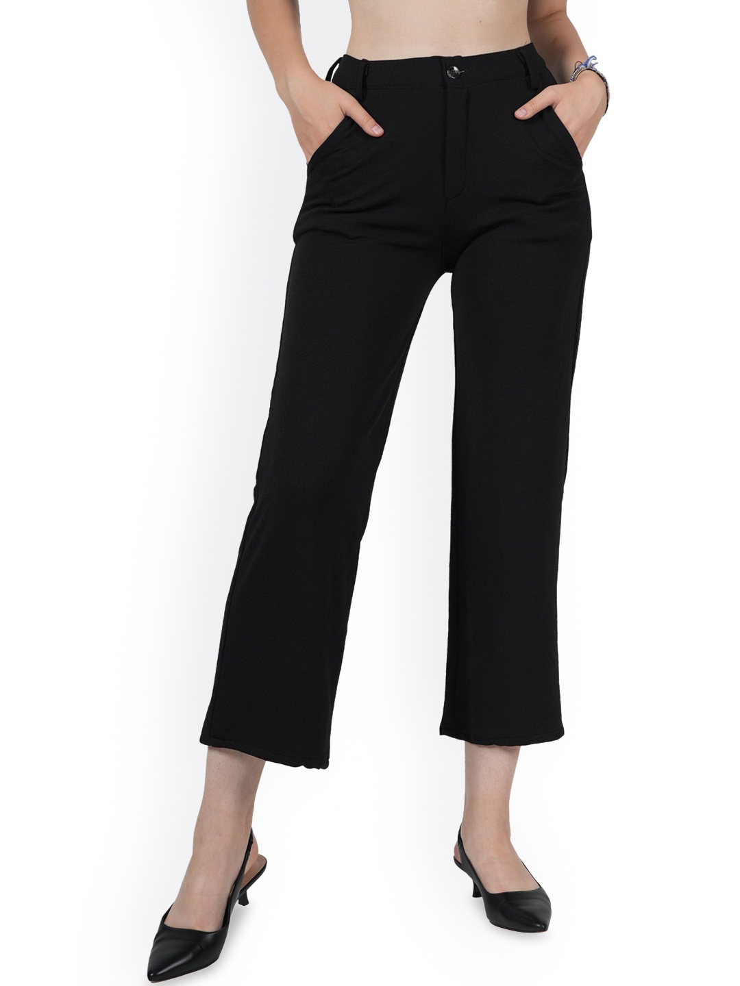 

BAESD Women Straight Fit High-Rise Easy Wash Trousers, Black