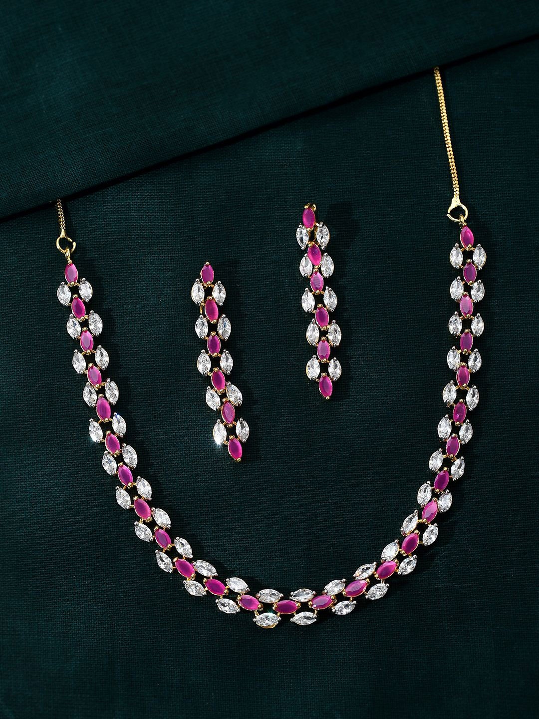 

Voylla Gold-Plated Sparkling Elegance Opulent American Diamond-Studded Jewellery Set