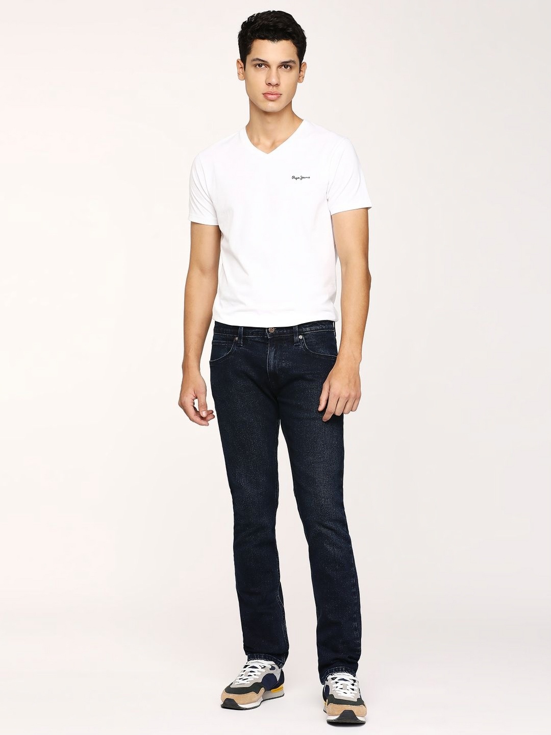 

Pepe Jeans Men Solid V-Neck Cotton Slim Fit T-shirt, White