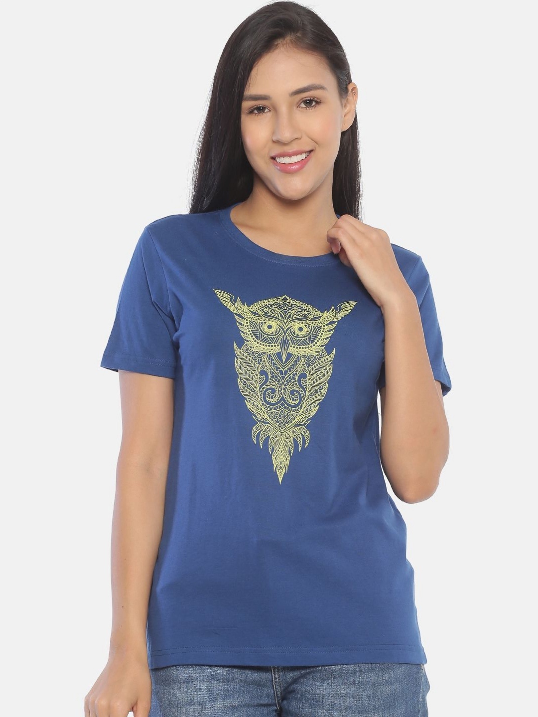 

OBOW Women Bio Finish Graphic Printed Round Neck Cotton T-shirt, Blue