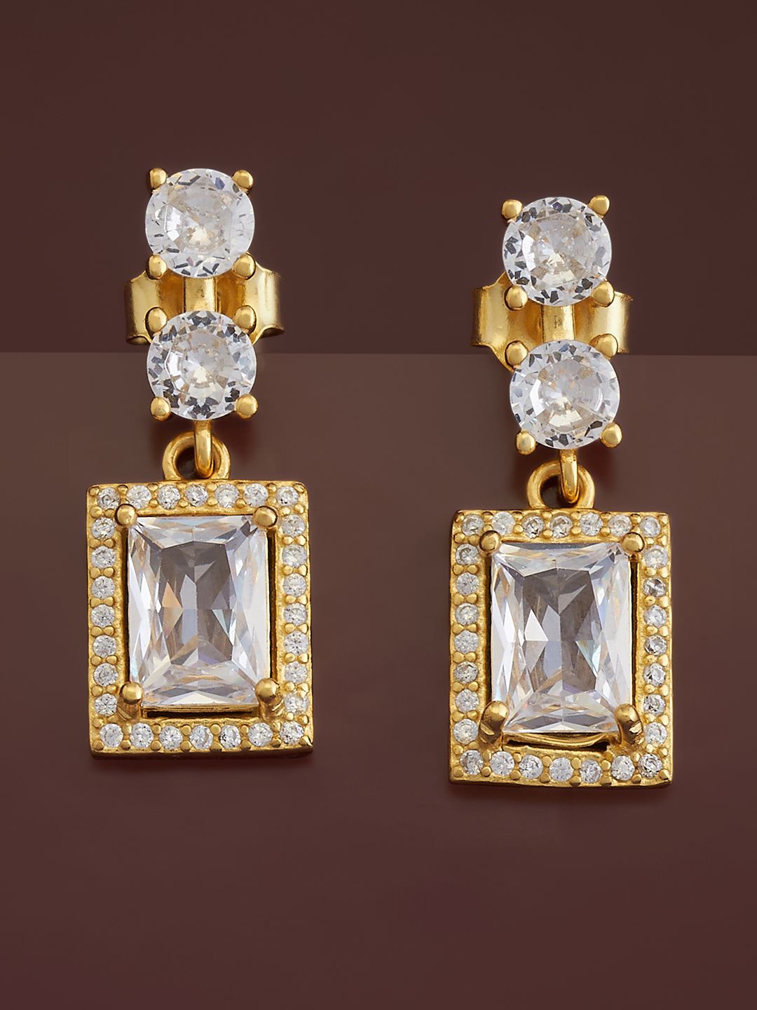

Kushal's Fashion Jewellery Sterling Silver Cubic Zirconia Gold-Plated Drop Earrings