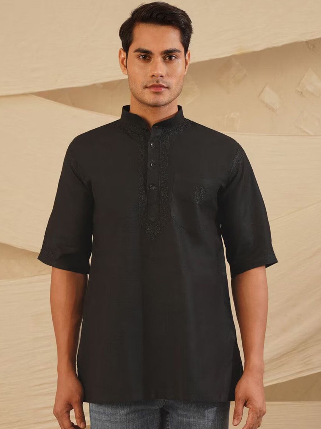 

Noorkari Embroidered Chikankari Cotton Straight Kurta, Black