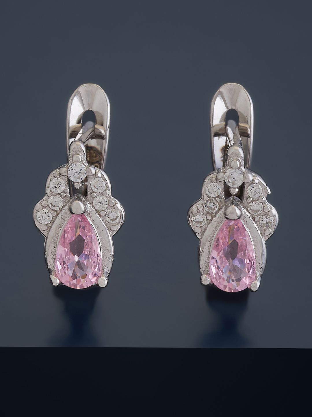 

Kushal's Fashion Jewellery 92.5 Pure Silver Rhodium-Plated Cubic Zirconia Earrings, Pink