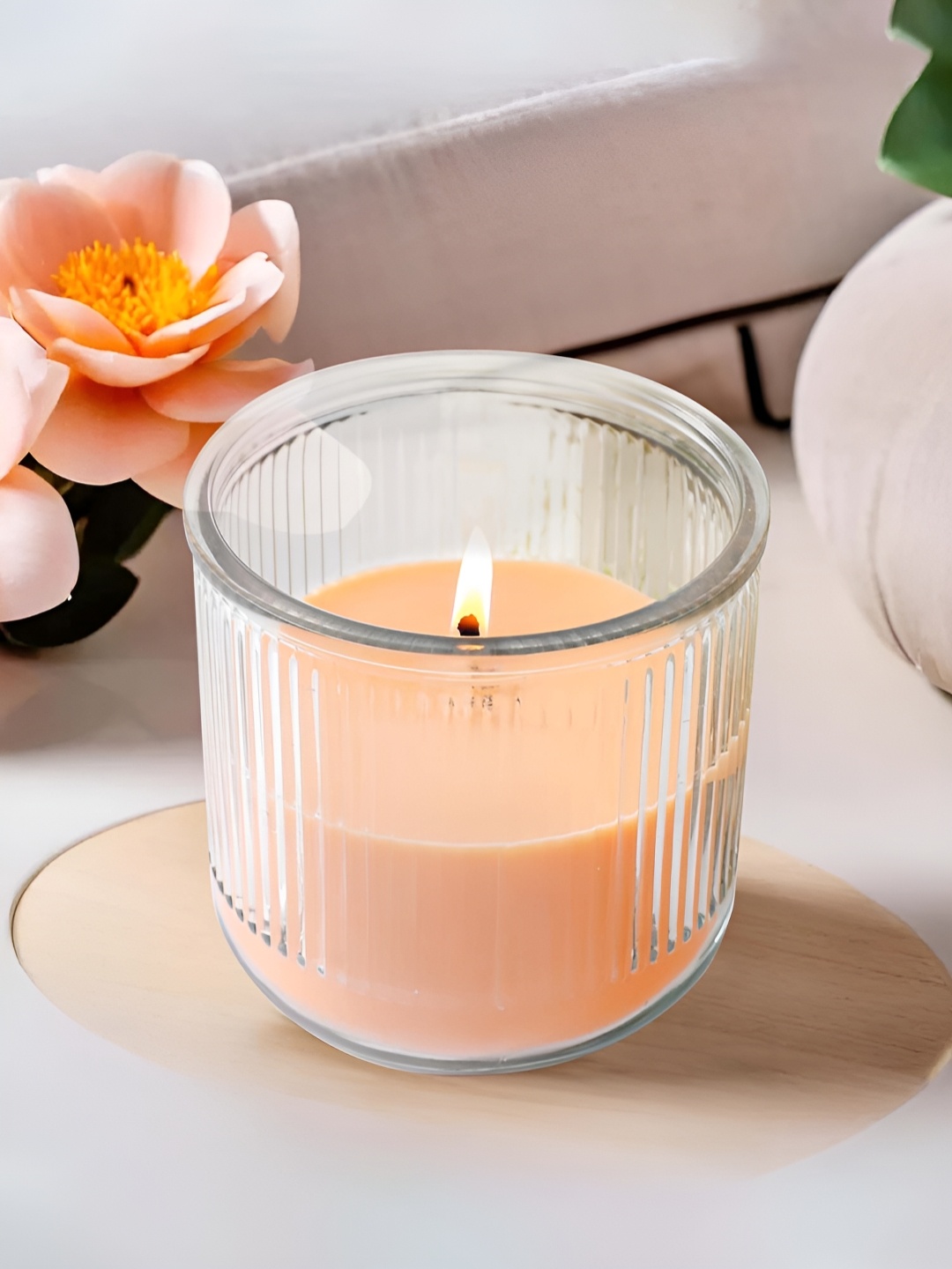 

Ekhasa White & Peach Textured Soy Wax Scented Jar Candle
