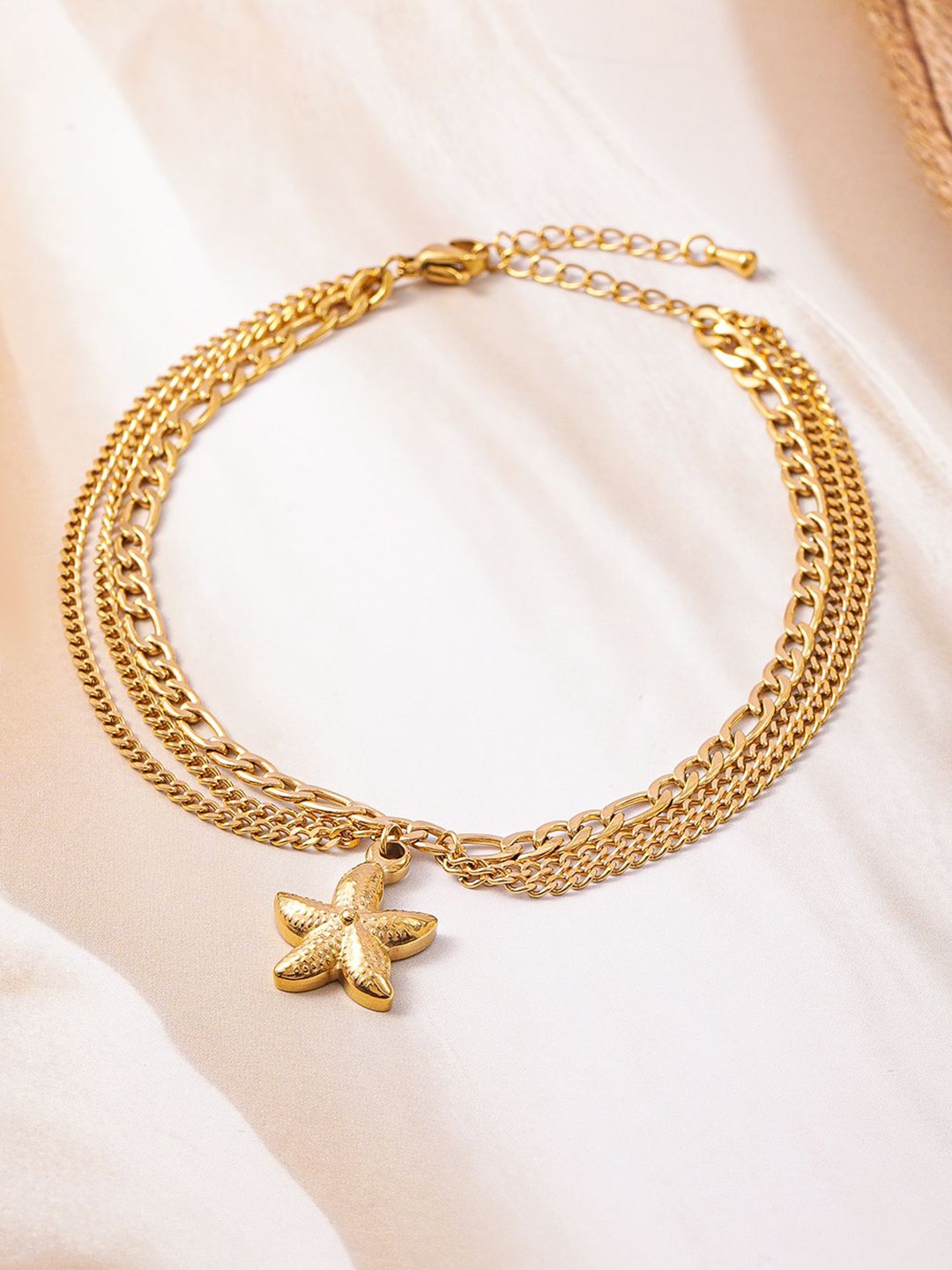 

Rubans 18K Gold Plated Stainless Steel Tarnish-Free Waterproof Demi-Fine Starfish Anklet