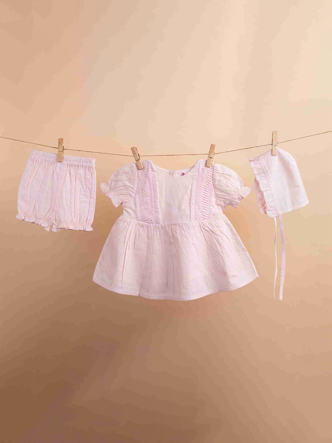 

TWEENY MINI Infant Pure Cotton Hand Pin-Tuck Dress, Pink