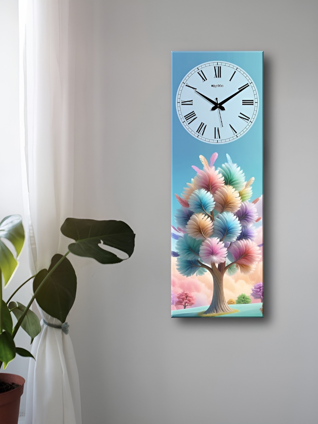 

OLIVE TREE Blue & Pink Printed Rectangle Shaped Wooden Analogue Wall Clock