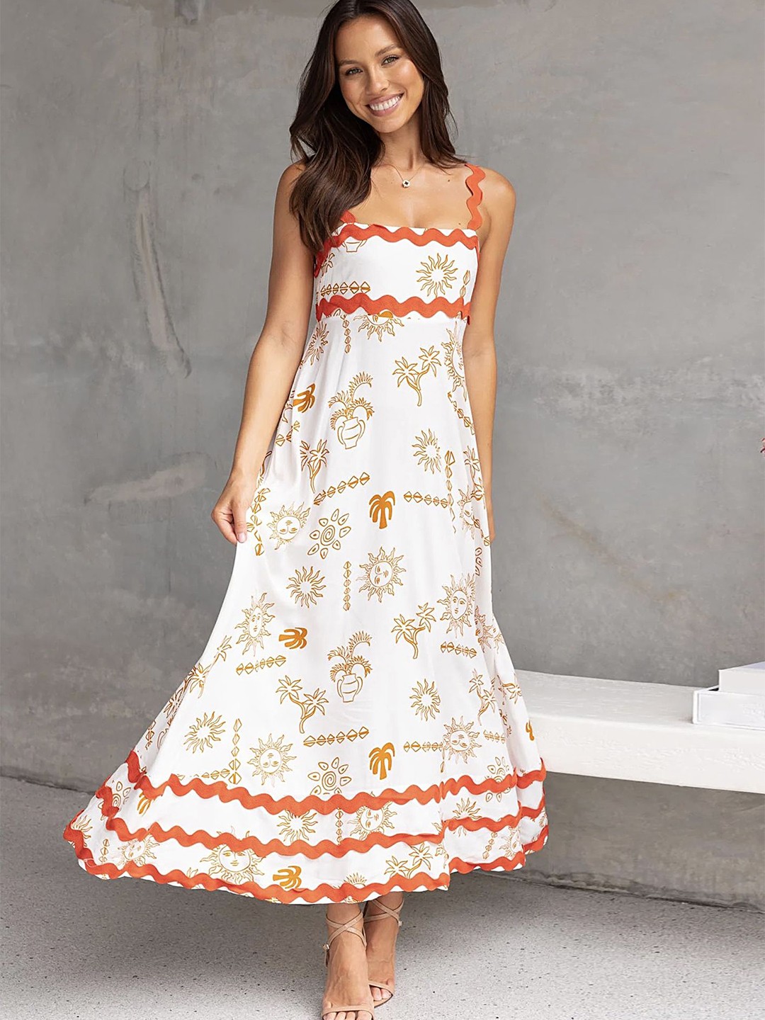 

LULU & SKY Floral Print Maxi Dress, Orange