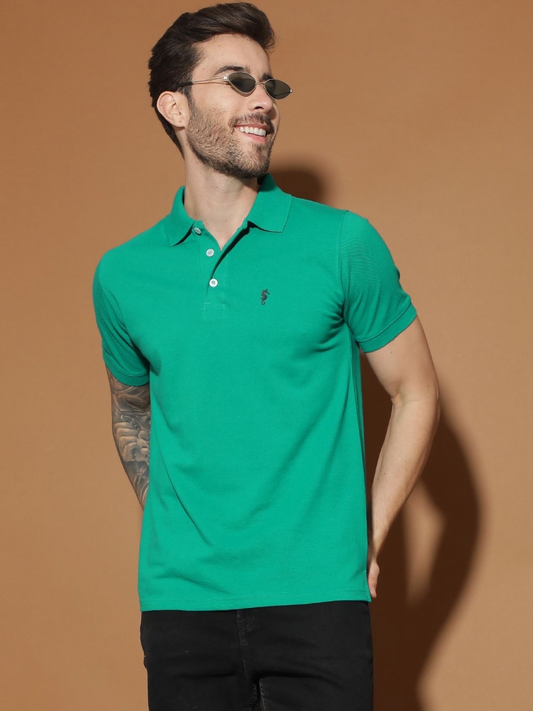 

EPPE Men Abzorb Solid Polo Collar Cotton T-shirt, Green