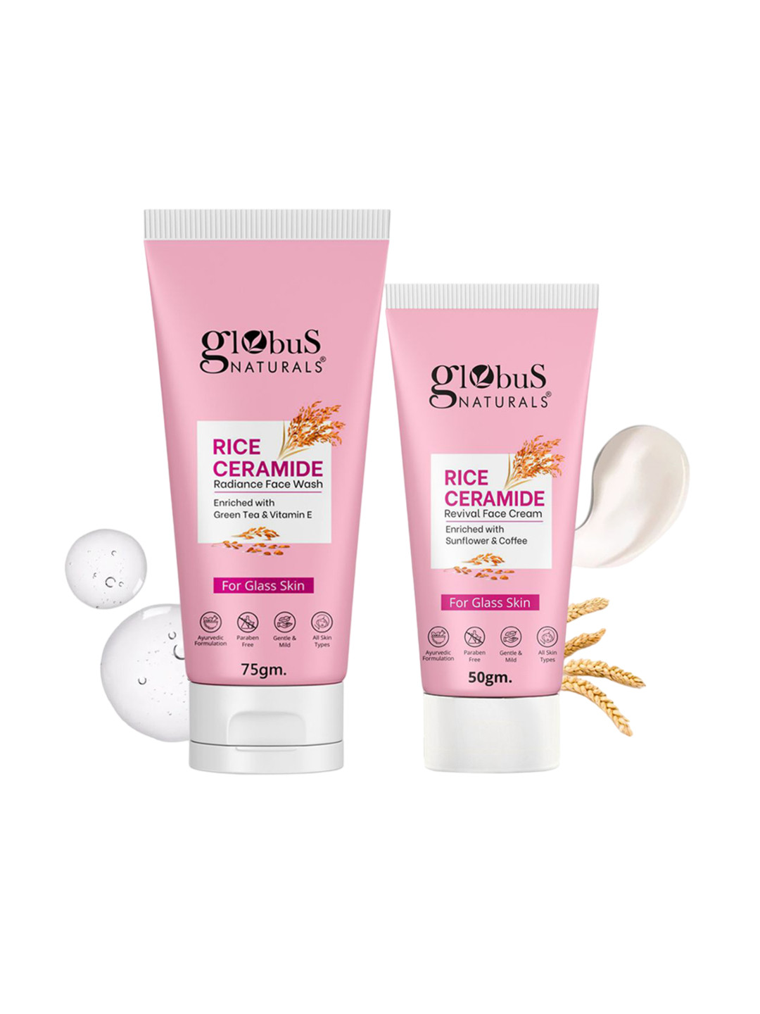 

Globus naturals Set Of 2 Rice Ceramid Face Cream -50g & Face Wash-75g, White