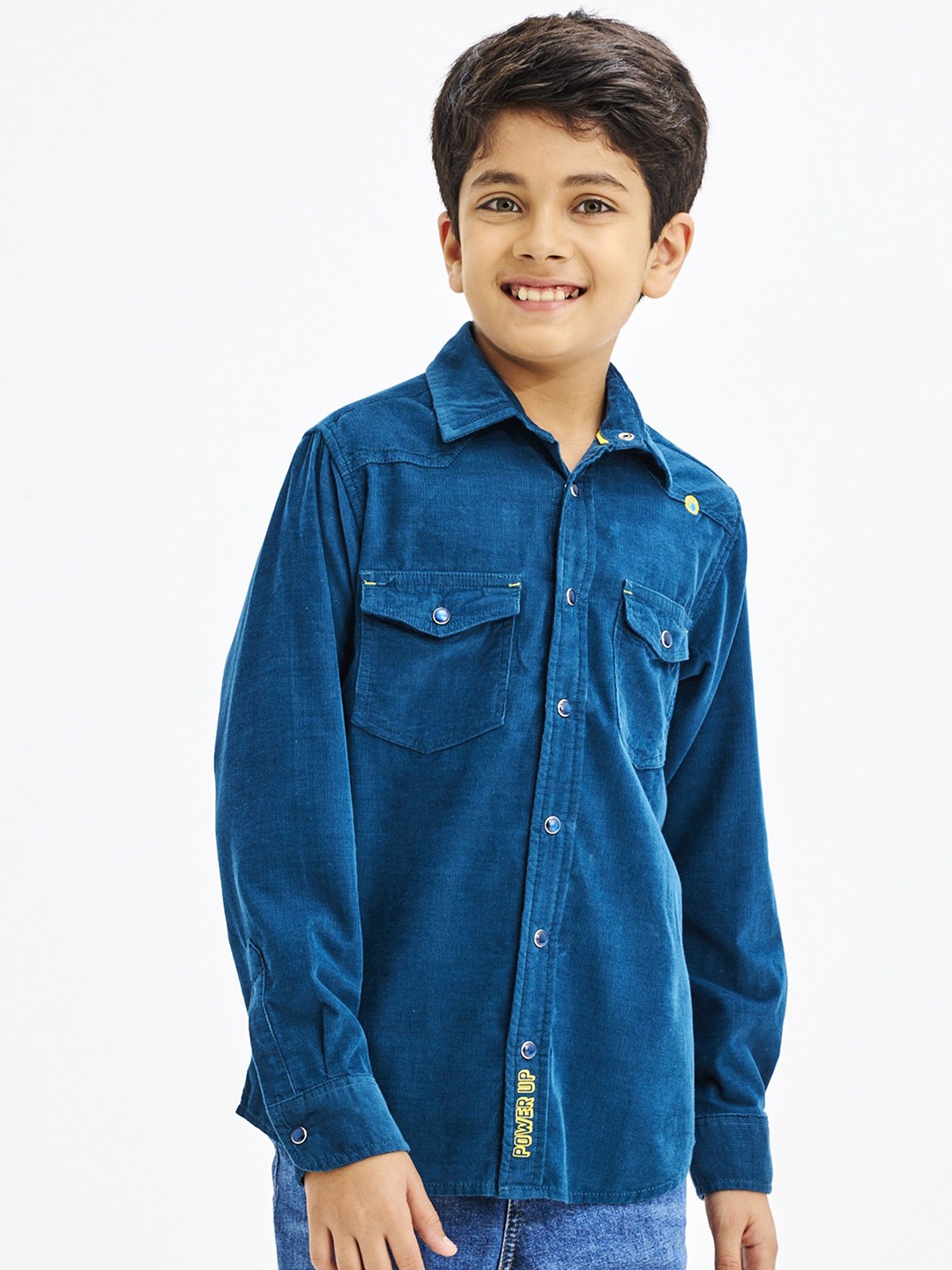 

NO MONDAYS Boys Relaxed Spread Collar Solid Cotton Casual Shirt, Blue