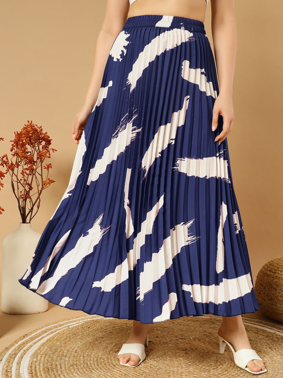 

OTABU Printed Maxi A-Line Skirts, Blue