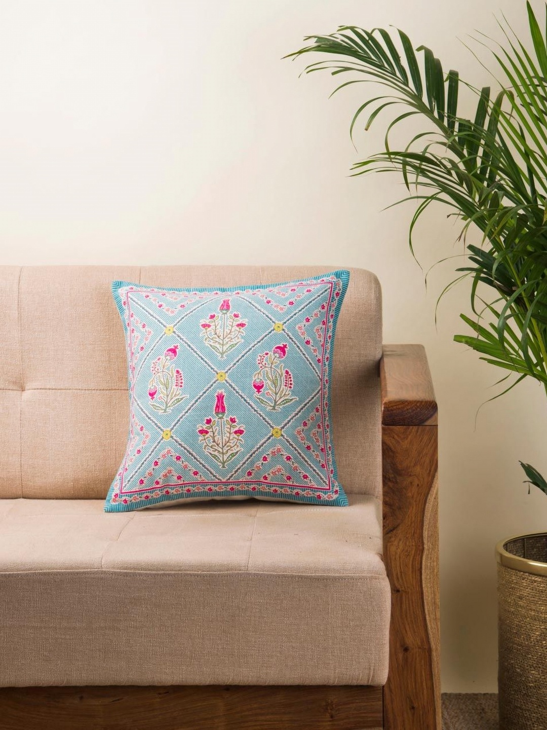 

Fabindia Rasika Blue & Pink Floral Cotton Square Cushion Covers