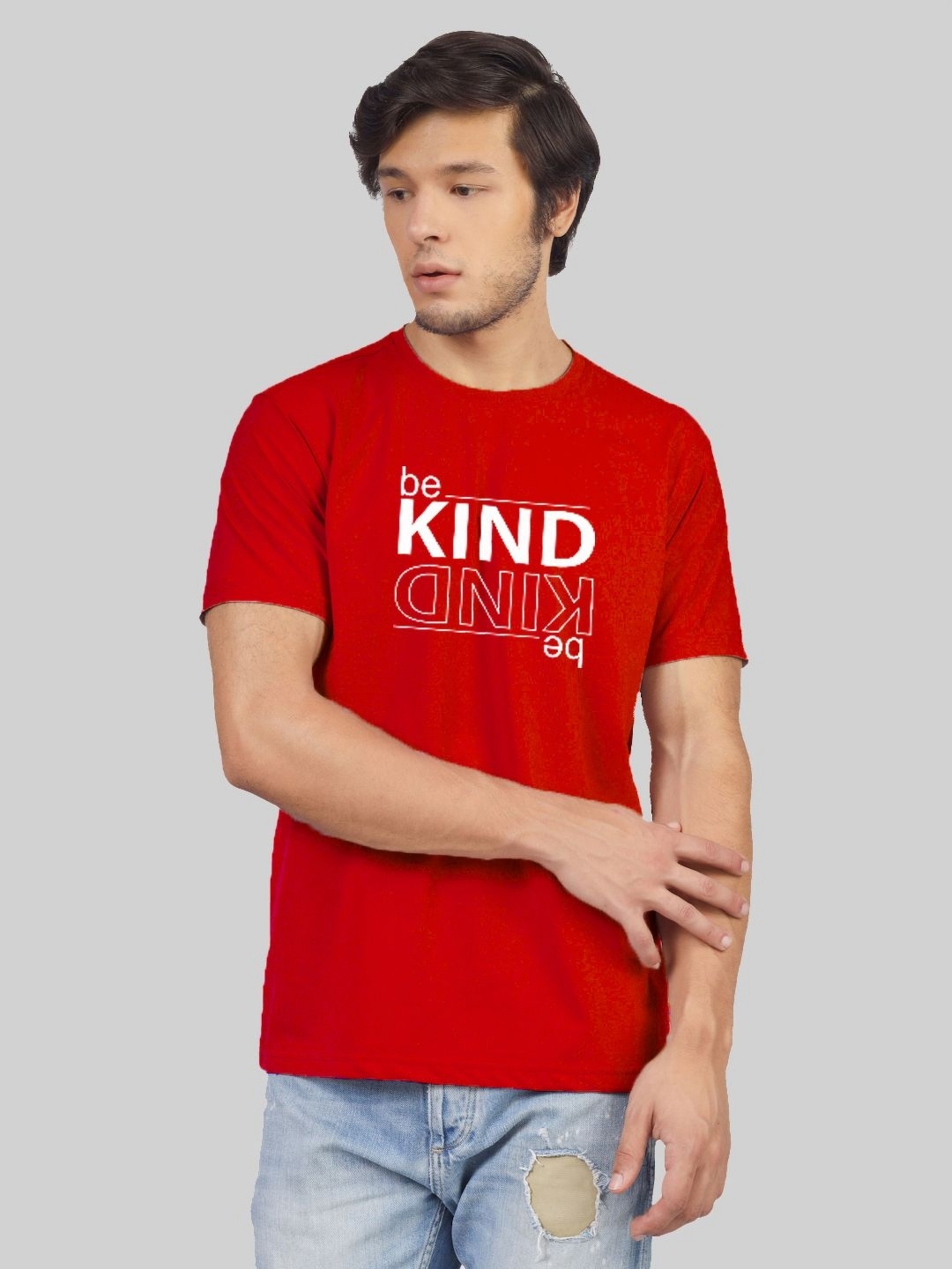 

Greylongg Men Typography Printed Round Neck Cotton T-shirt, Red