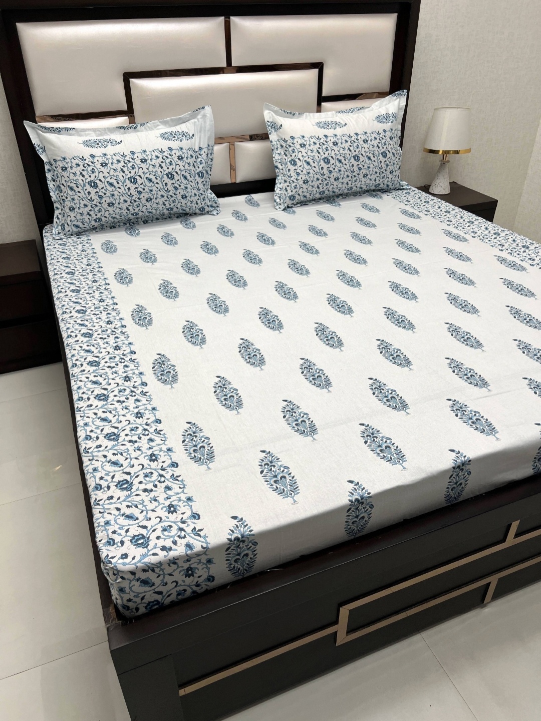 

Pure Decor Blue Ethnic Motifs Pure Cotton 330 TC Queen Bedsheet with 2 Pillow Covers