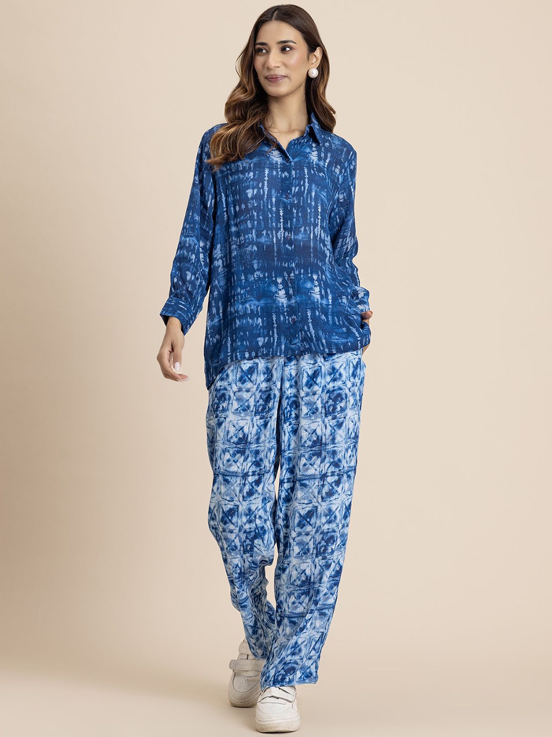 

Moomaya Tie & Dyed Long Sleeves Shirt With Trousers, Blue