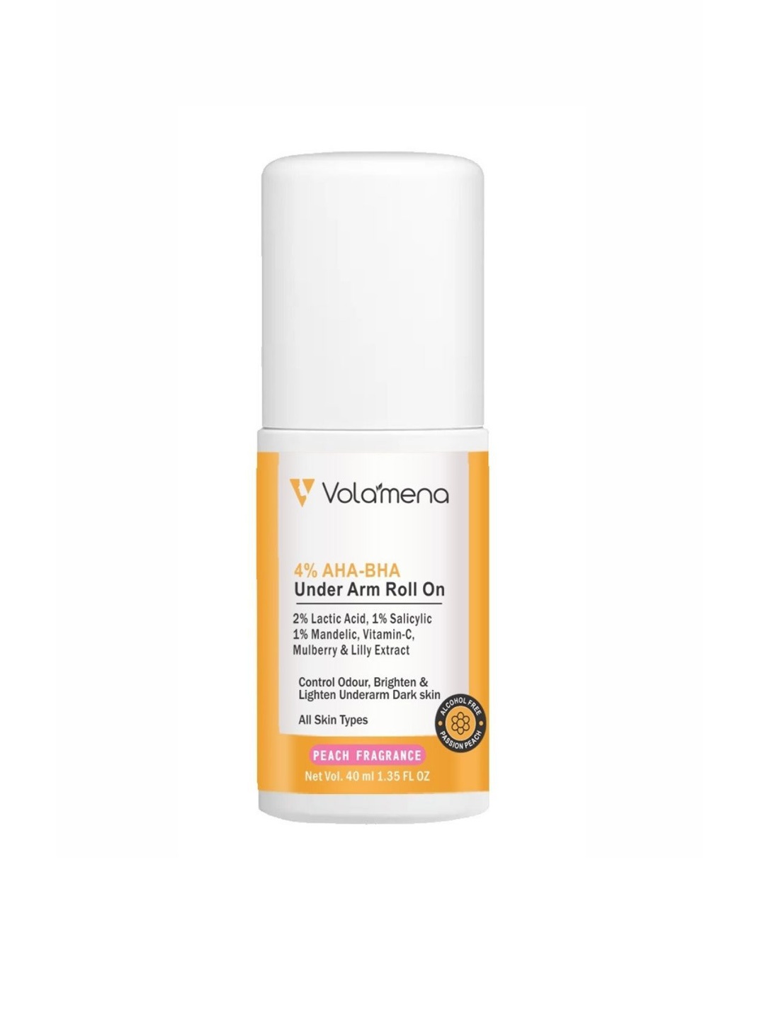 

Volamena AHA-BHA Underarm Roll On With Peach Fragrance-40ml, Transparent