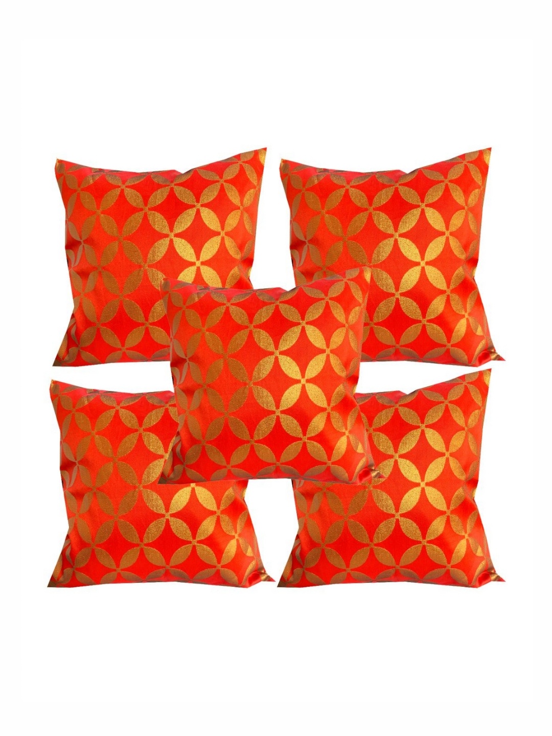 

Pink Parrot Orange & Gold-Toned 5 Pieces Ethnic Motifs Printed Square Cushion Covers