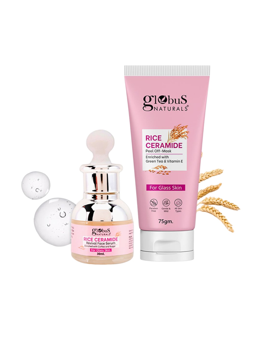 

Globus naturals Set Of 2 Rice Ceramid Face Serum -30ml & Peel Off Mask-75g, White