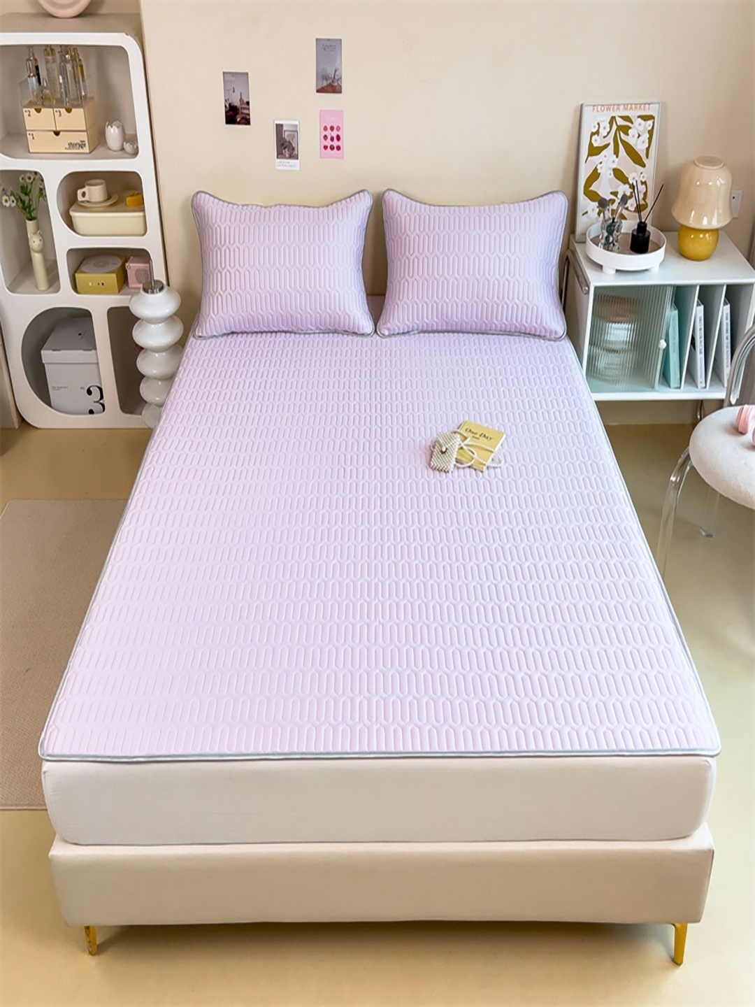 

JC HOME Purple Geometric 160 TC Fitted King Bedsheet with 2 Pillow Covers