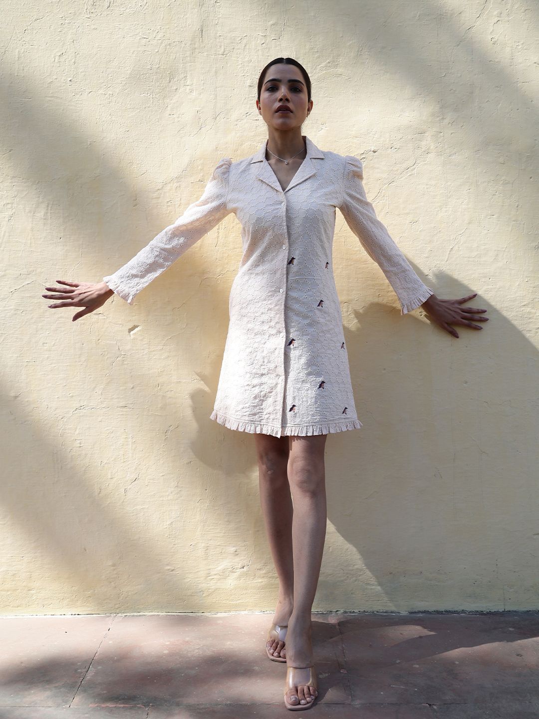 

CUSTARD Puff Sleeve Dress, Beige