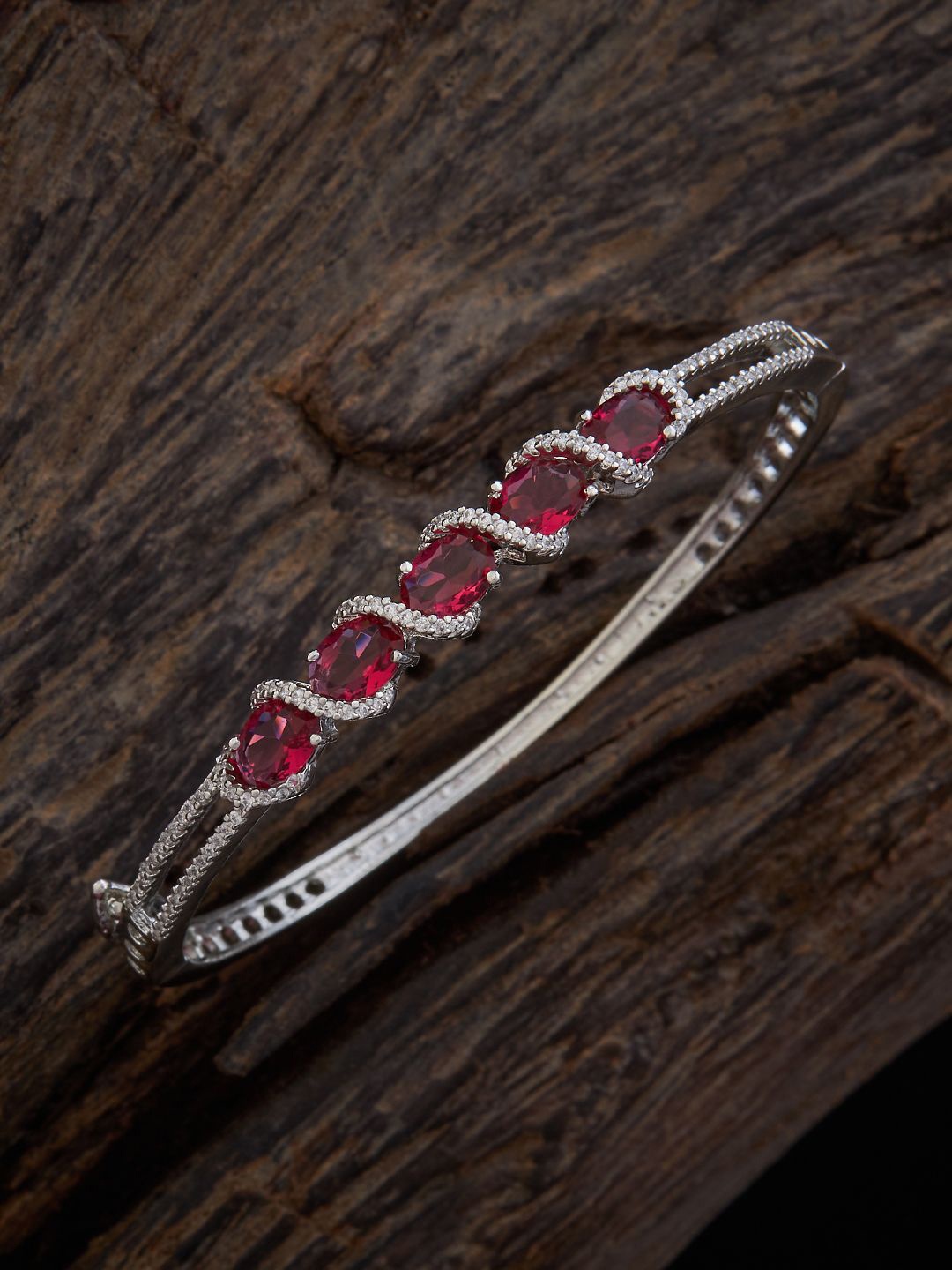 

Kushal's Fashion Jewellery Rhodium-Plated Cubic Zirconia Kada Bracelet, Silver