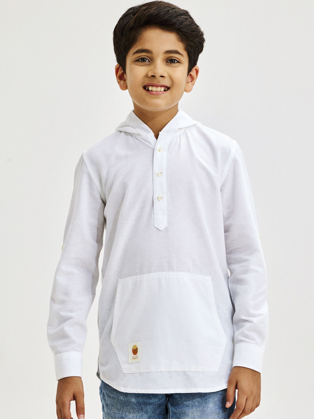 

NO MONDAYS Boys Relaxed Hood Solid Cotton Casual Shirt, White