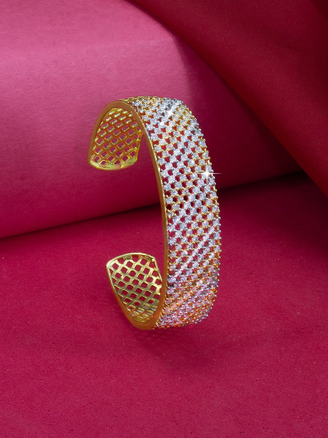 

PRIVIU Gold Plated American Diamond Studded Cuff Bracelet