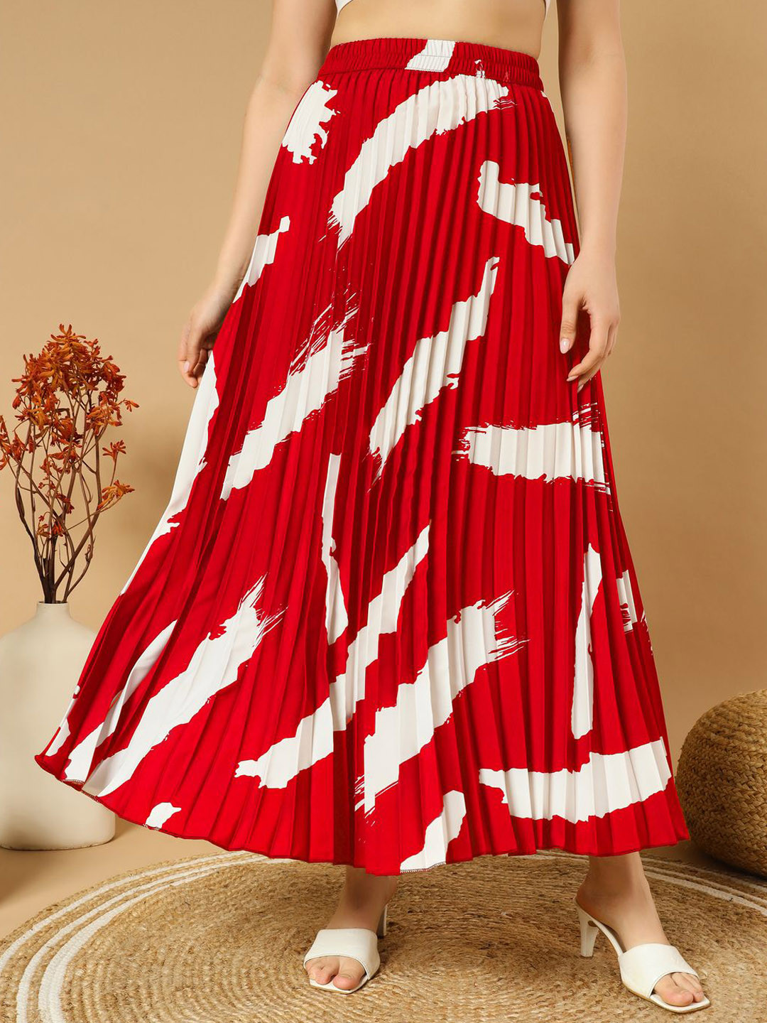 

OTABU Printed A-Line Maxi Skirt, Red