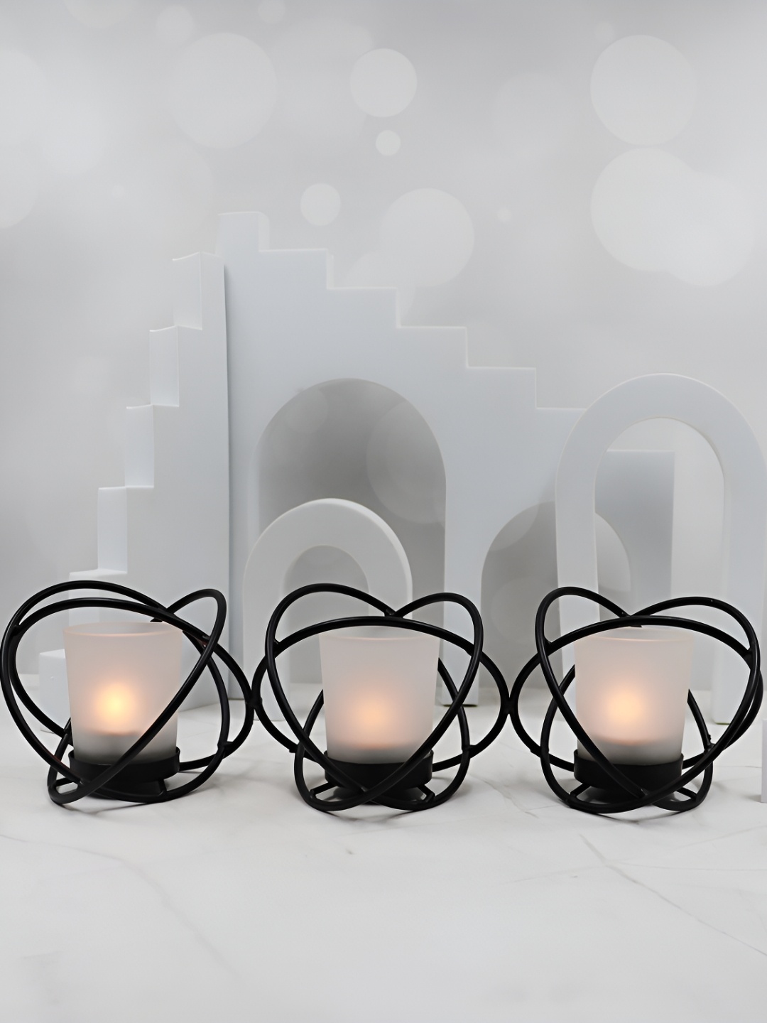 

HOSLEY Black 3 Pieces Metal Candle Holder