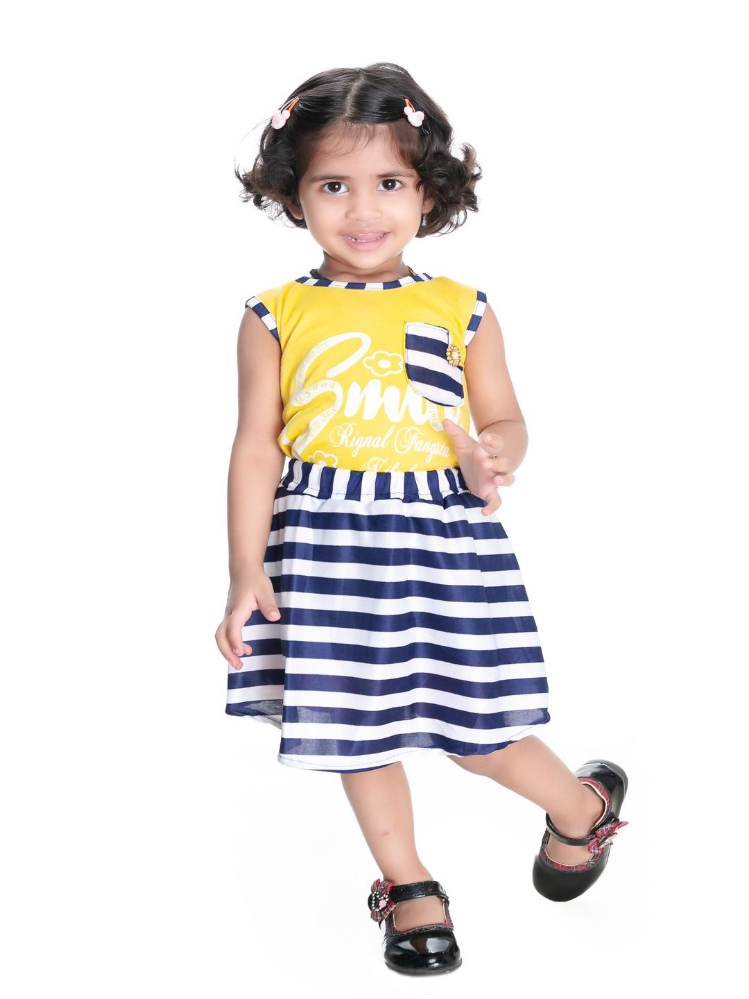 

BAESD Girls Striped Printed Top with Skirt, Yellow