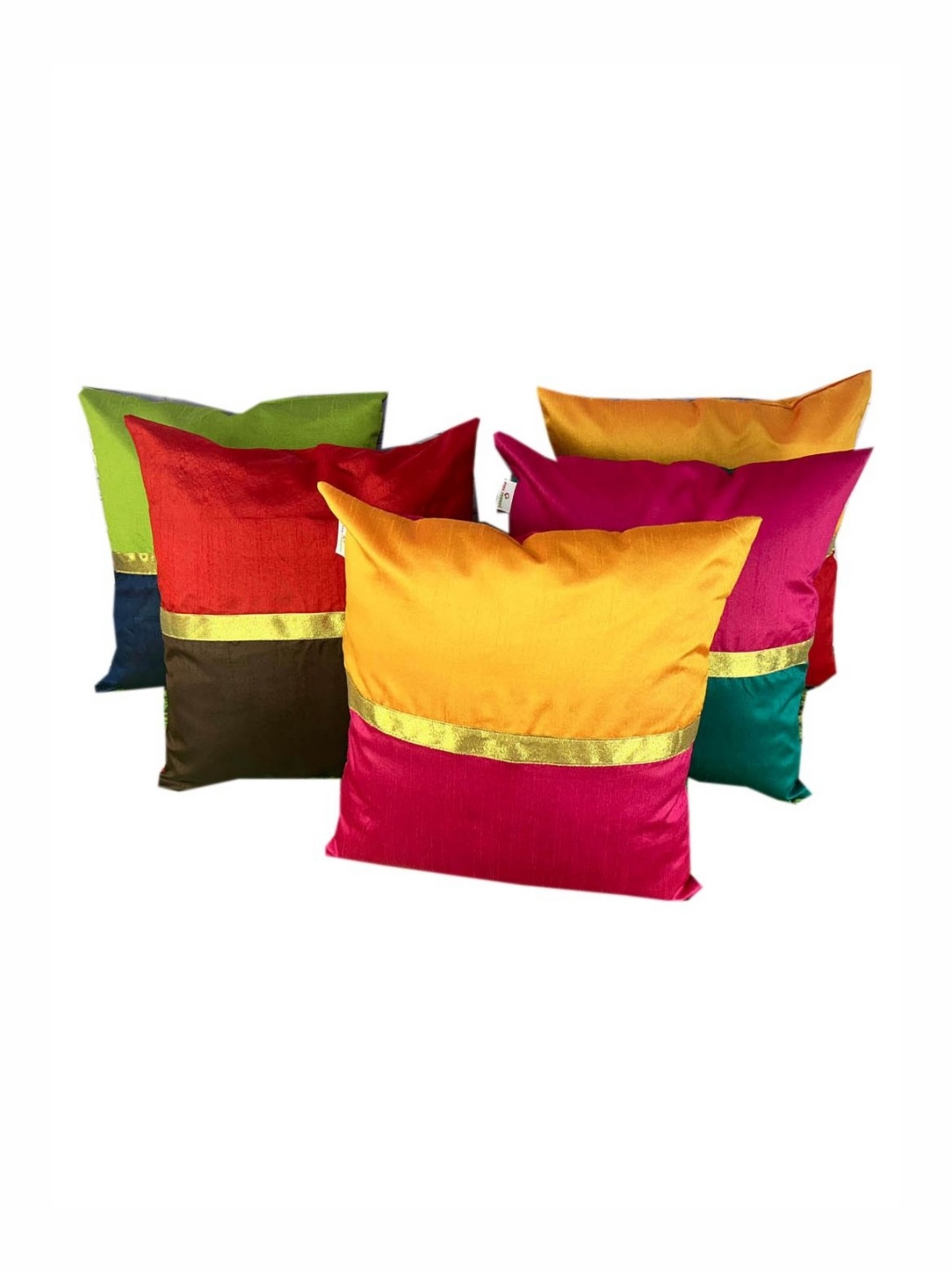 

Pink Parrot Pink & Yellow 5 Pieces Colourblocked Jacquard Square Cushion Covers
