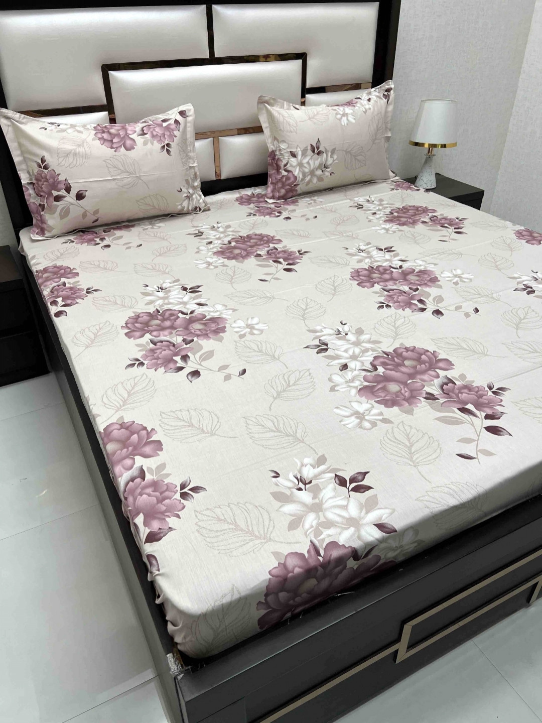 

Pure Decor White & Brown Floral Pure Cotton 350 TC King Bedsheet with 2 Pillow Covers