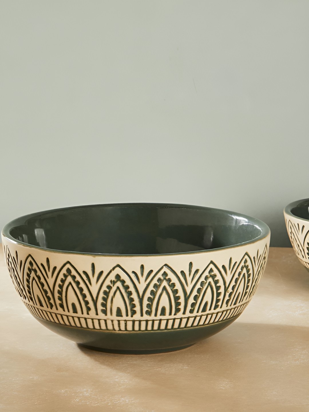 

Fabindia Green & Cream Color Textured Ceramic Bowl