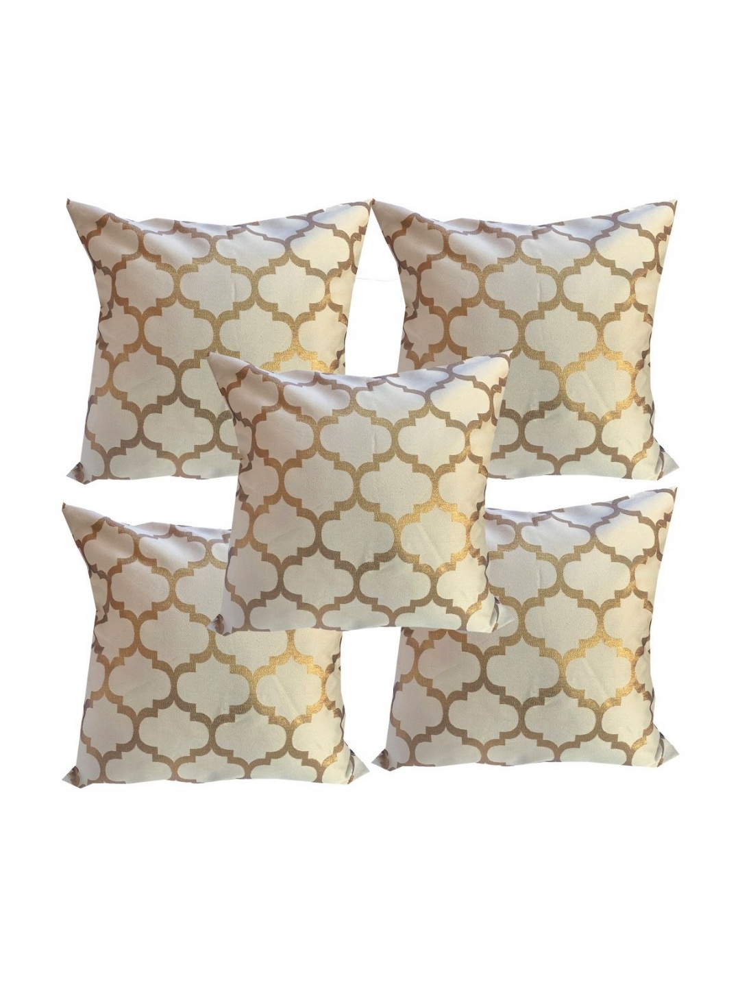 

Pink Parrot Beige & Gold-Toned 5 Pieces Geometric Square Cushion Covers