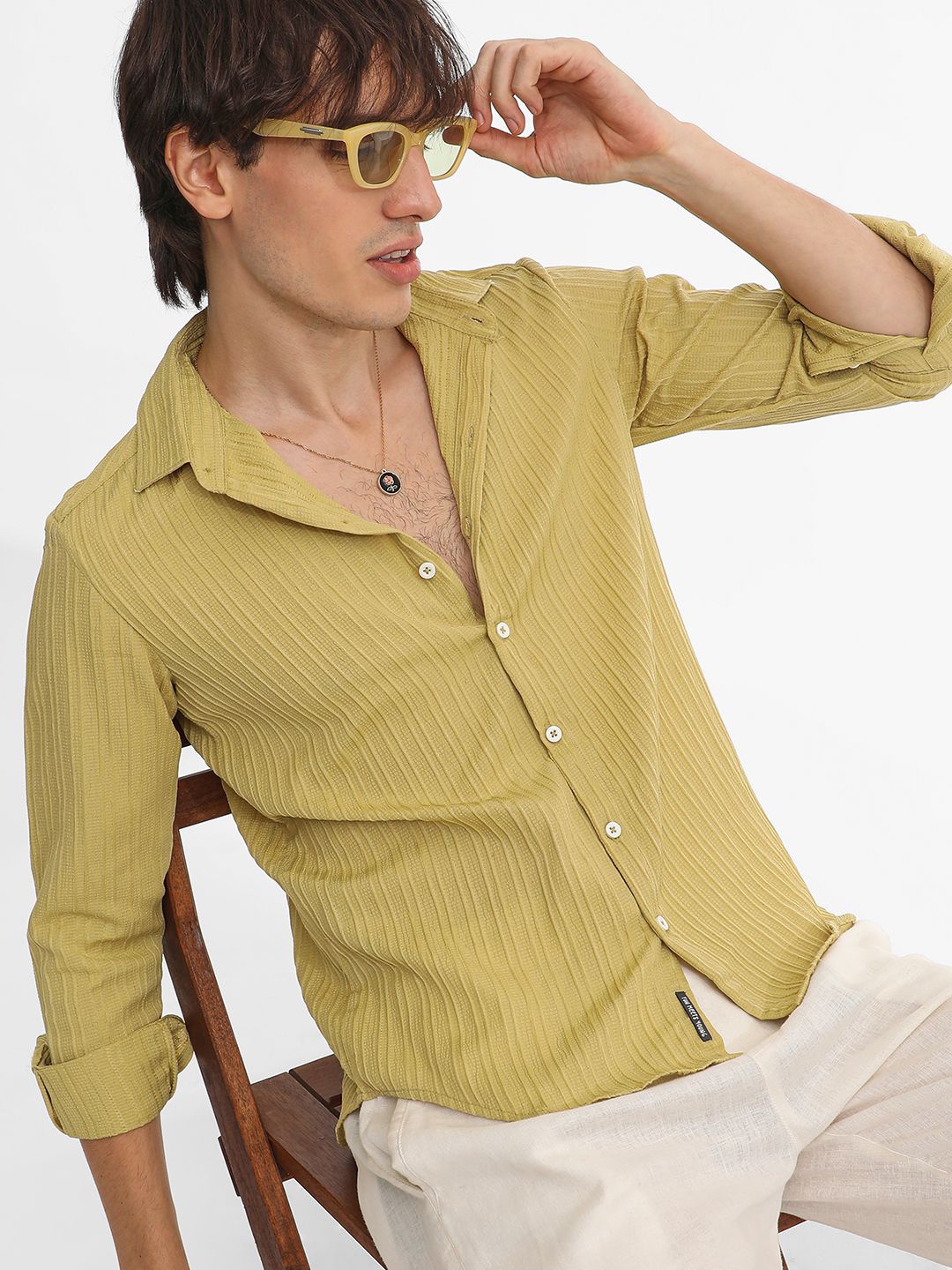 

Campus Sutra Men Comfort Spread Collar Striped Casual Shirt, Yellow