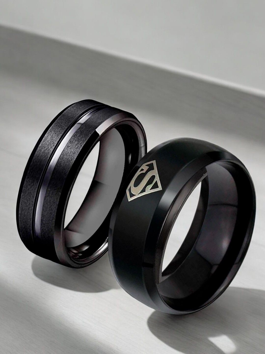 

fabula Men Set Of 2 Silver Finger Rings, Black