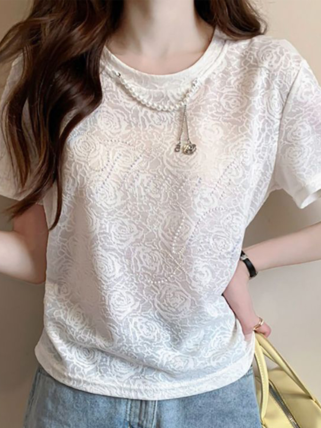 

StyleCast x Revolte Women Self Design Round Neck Top, White