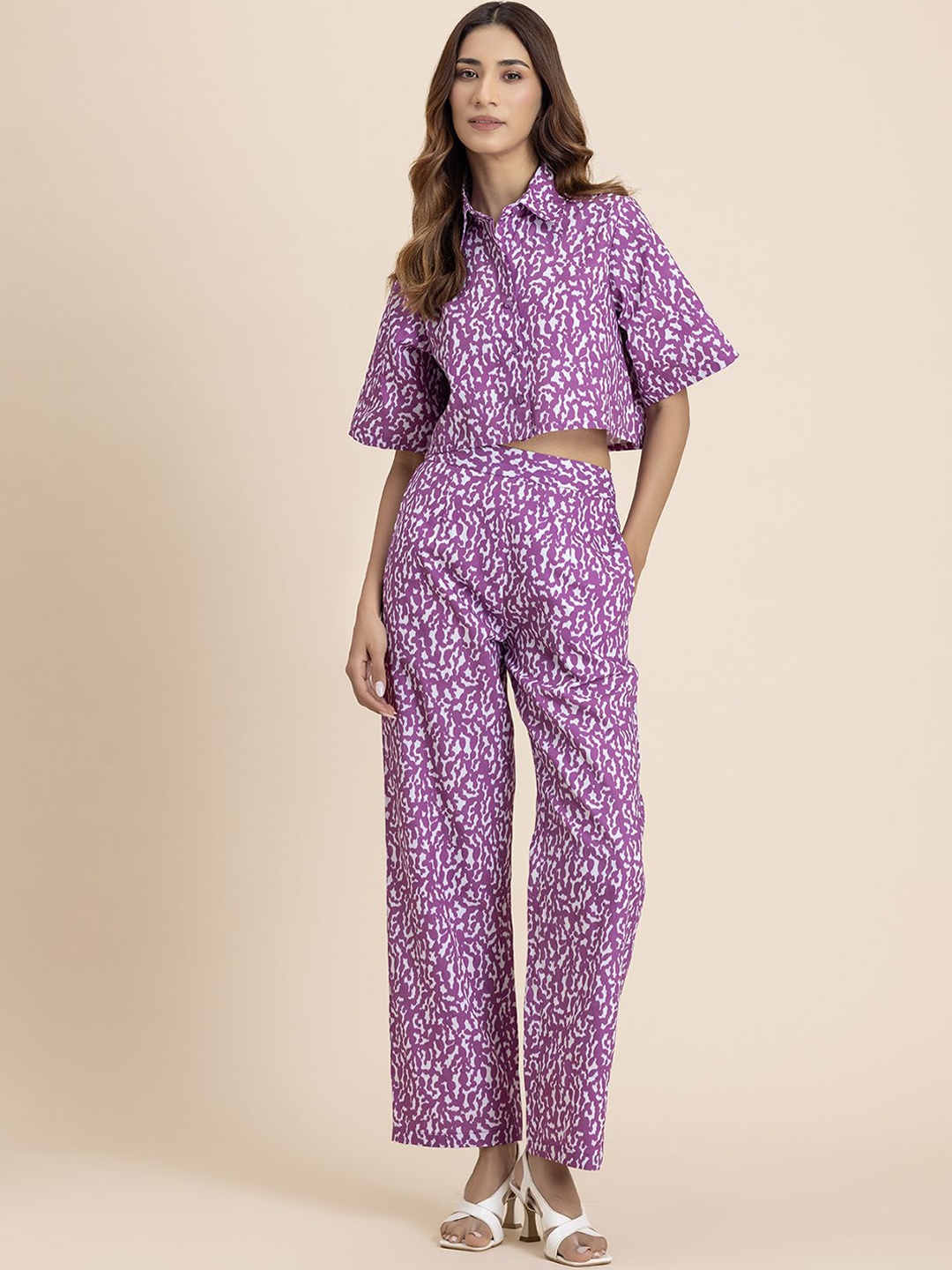 

Moomaya Abstract Printed Pure Cotton Shirt With Trousers, Mauve