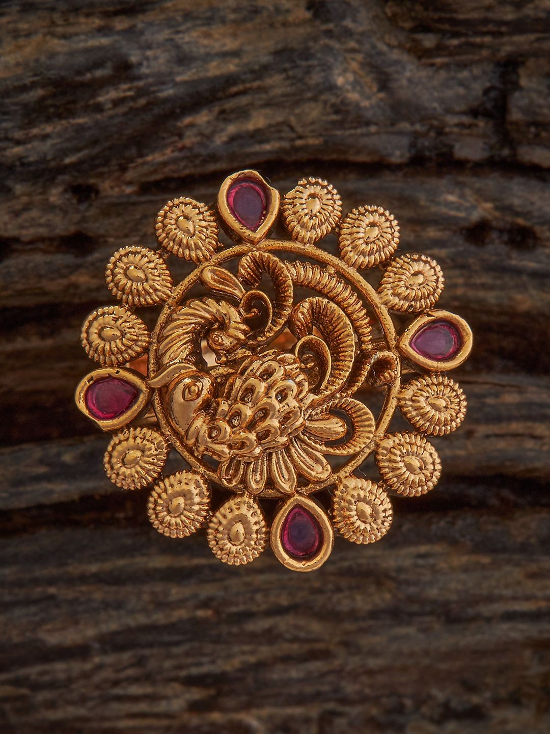 

Kushal's Fashion Jewellery Gold-Plated Antique Stones-Studded Finger Ring