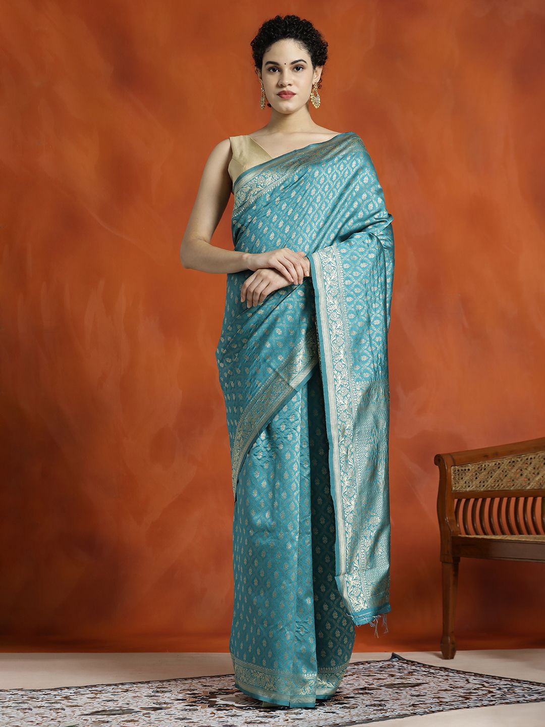 

Jaipur Kurti Silk Banarasi Zari Woven Party Wear Saree, Teal