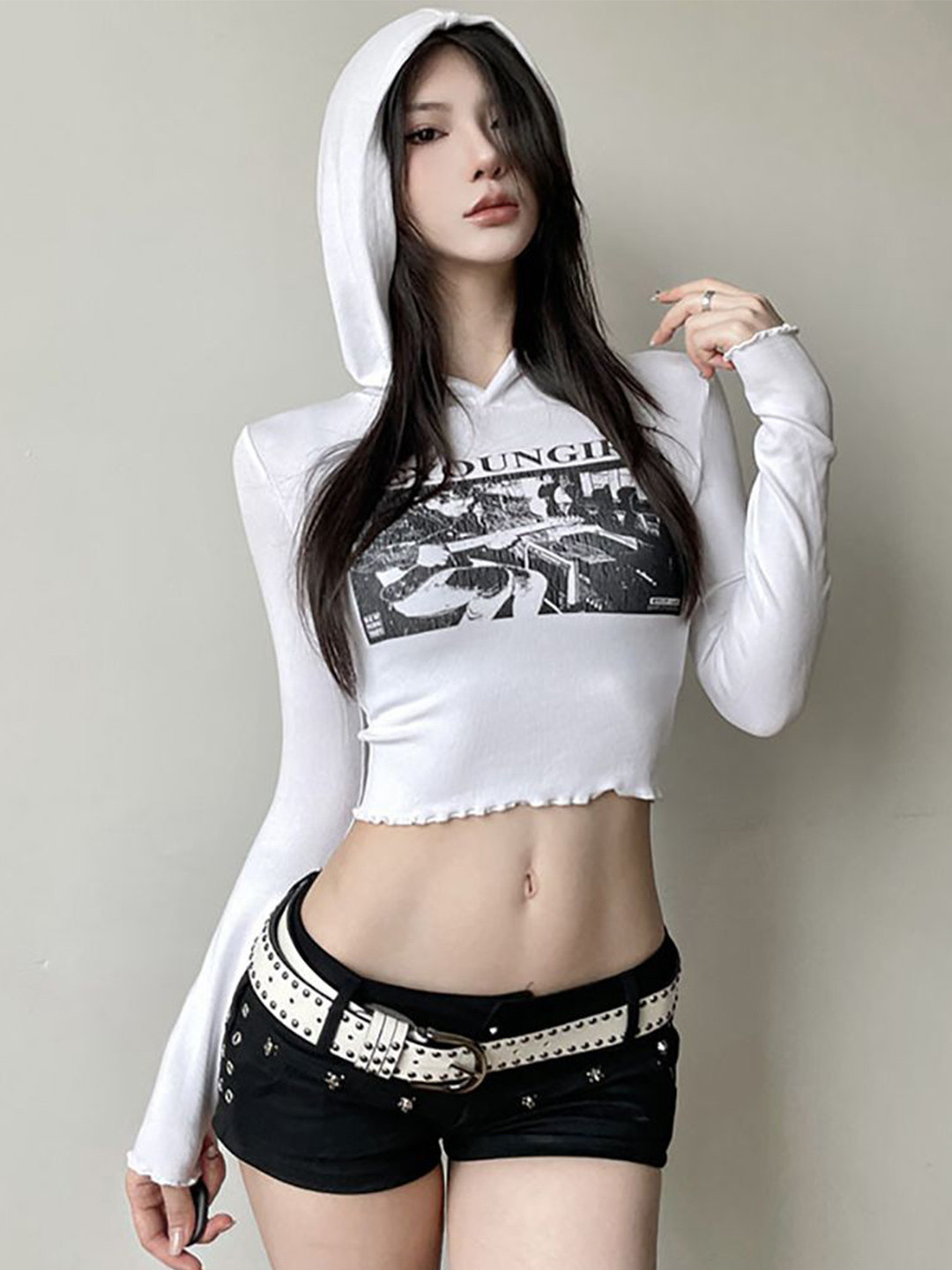 

StyleCast x Revolte Women Graphic Printed Hood Top, White