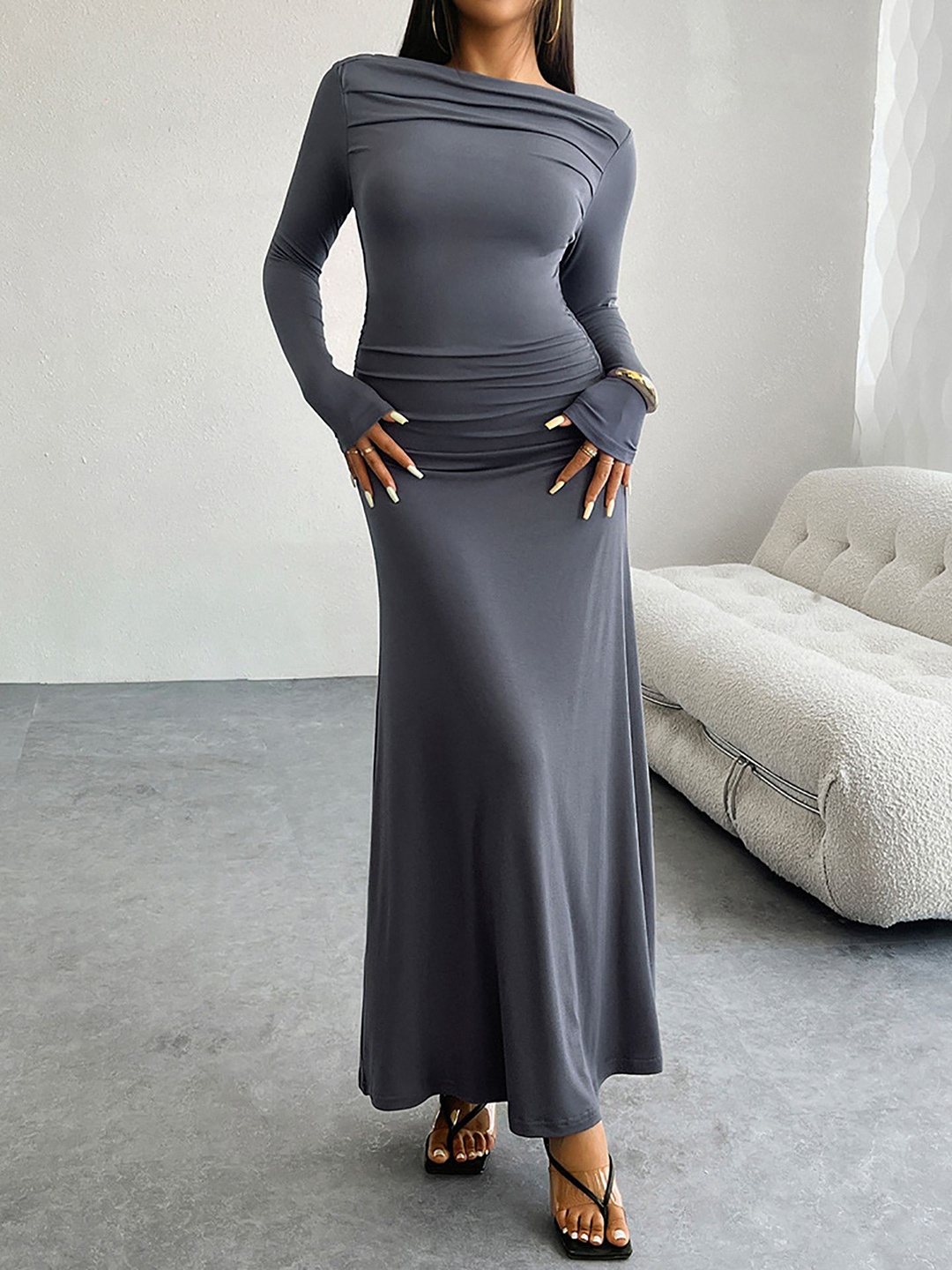 

StyleCast x Revolte Women Solid Bodycon Maxi Dress, Grey