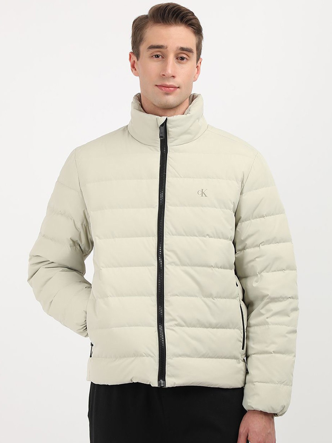 

Calvin Klein Jeans Men Solid Windcheater Puffer Jacket, Beige