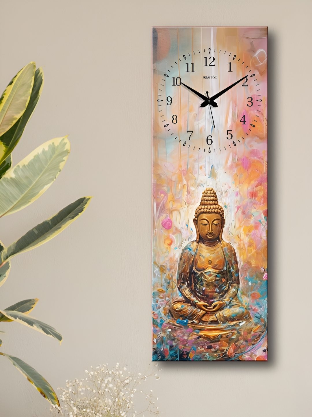 

OLIVE TREE Pink & White Lord Buddha Printed Rectangle Shaped Wooden Analogue Wall Clock